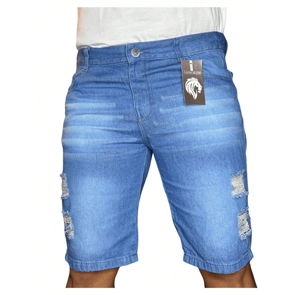 Bermuda Jeans Rasgada Destroyed Short Jeans Masculino Premium Promoção Outlet Presente Pais Homem COPA DO MUNDO
