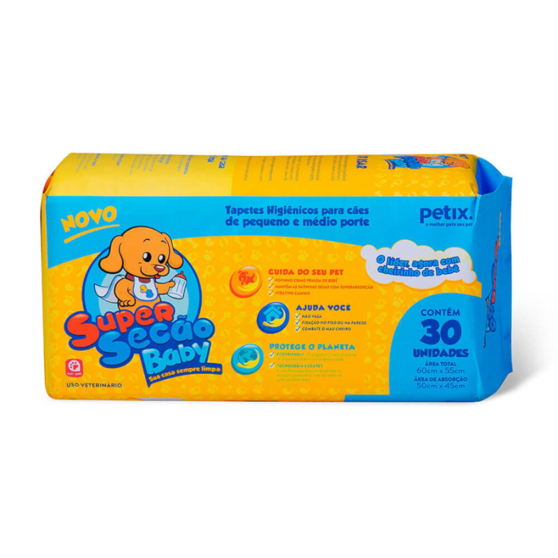 Tapete Higiênico Petix Super Secão Baby 30UN 60X55cm em Oferta na Shopee