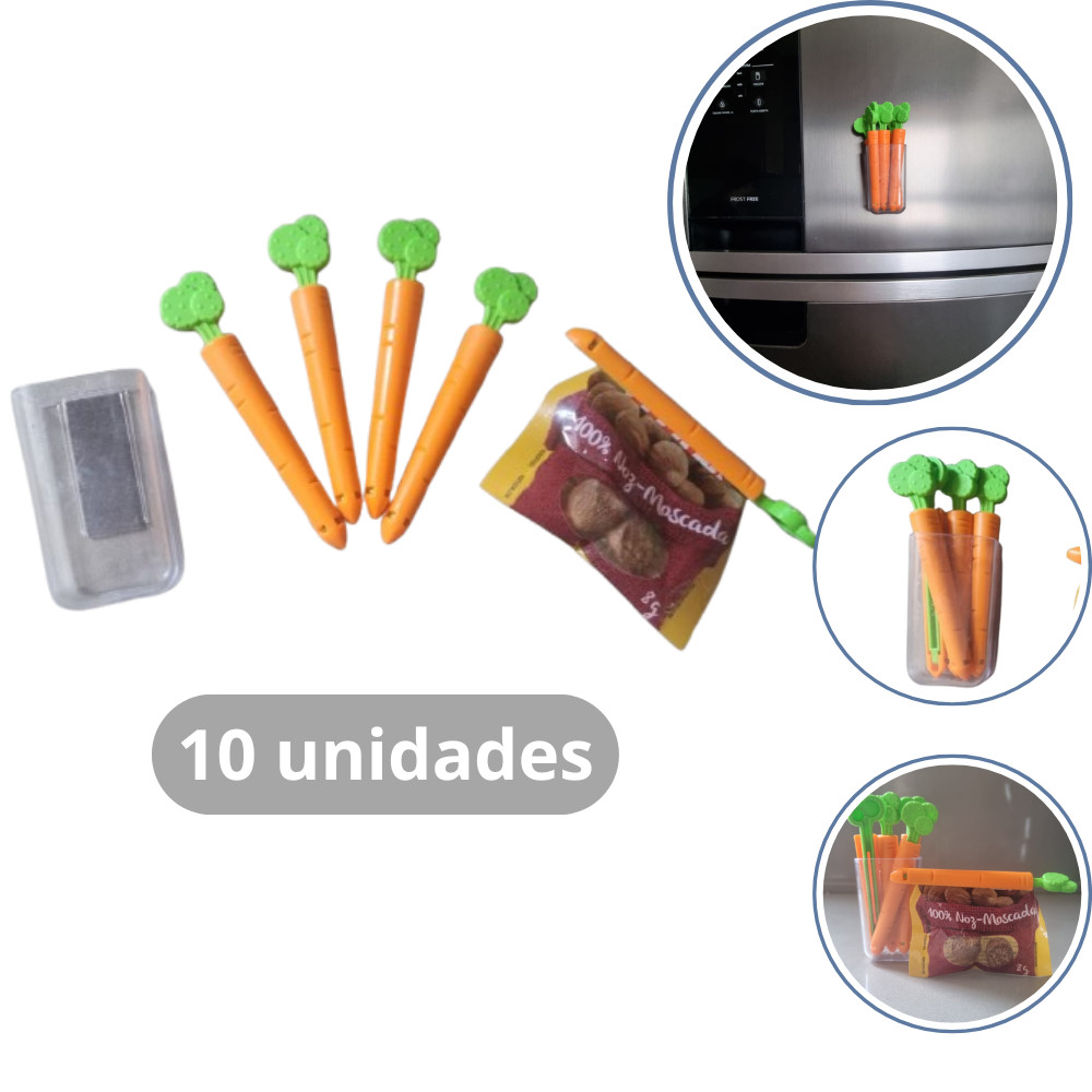 Kit Prendedor para Embalagem Cenoura Lacre Presilha Reutilizável Fechar Vedar Selar Lacrar