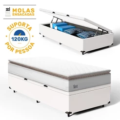 Cama Box Baú com Colchão de Molas Ensacadas Pillow Top Neve Solteiro 88cm