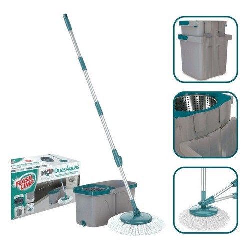 Mop Esfregão Duo Giratório Desmontável Duas Águas Fit Cesto Inox Original Flash Limp MOP7504 em Oferta na Shopee