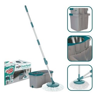 Mop Esfregão Duo Giratório Desmontável Duas Águas Fit Cesto Inox Original Flash Limp MOP7504