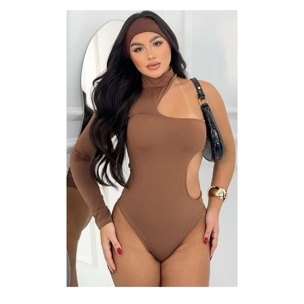 BODY BORY COLLANT FEMININO GOLA  ALTA COM RECORTES UMA MANGA LONGA SENSUAL MODA GRINGA MODA BALADA FESTA PASSEIOS