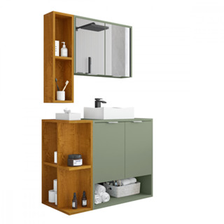 Gabinete com Cuba e Espelheira Ibiza Pistache Naturale Bechara em Oferta na Shopee