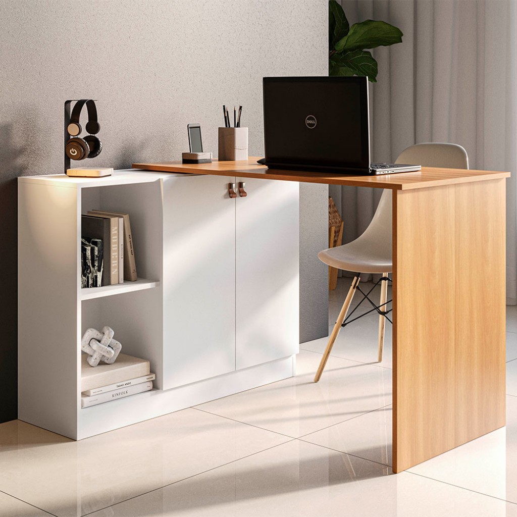 Escrivaninha com Tampo Articulado Telasul Versa Home 2 Portas Freijó/Branco - Telasul em Oferta na Shopee