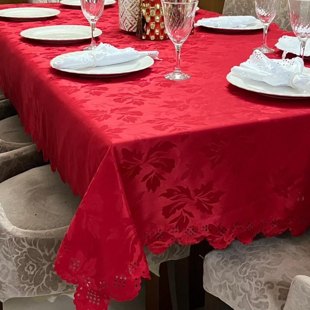 Toalha de Mesa Jacquard Luxo 6 Lugares 2,00x1,40 para Cozinha Tecido Grosso ALICE DECOR
