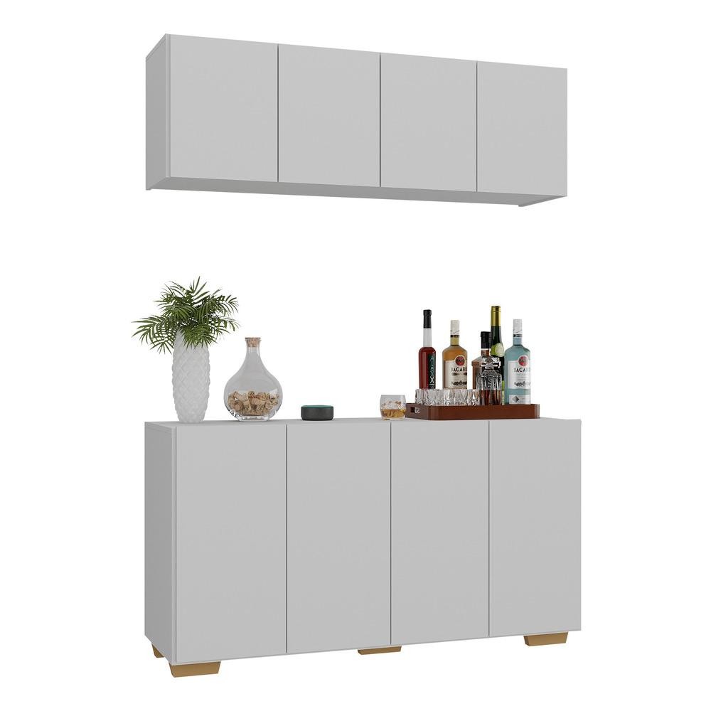 Kit Bar Armário Aéreo e Aparador 4 Portas Multimóveis MP1087 em Oferta na Shopee