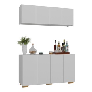 Kit Bar Armário Aéreo e Aparador 4 Portas Multimóveis MP1087 em Oferta na Shopee