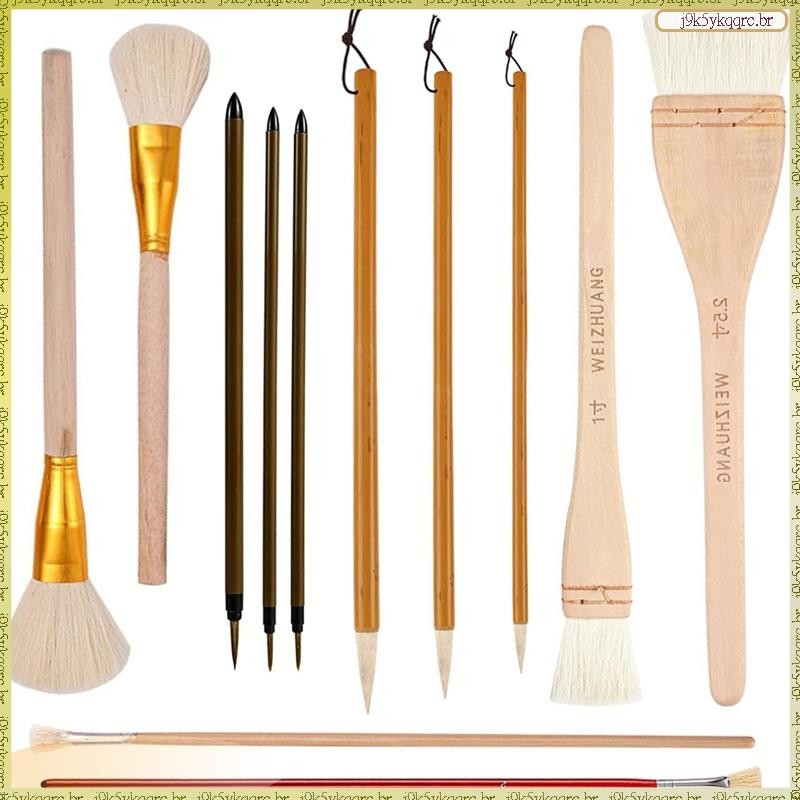 [Elqn] Conjunto De Pincéis De Esmalte De Cerâmica De 12 Peças Em Formatos Variados Para , Aquarela-Arte Com Cerdas De Lã