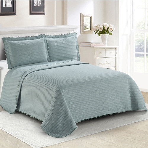 Kit Cobre Leito Colcha Casal Matelasse Camesa Pompom 220x240cm