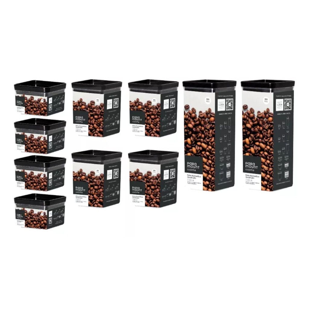 Kit 10 Potes Herméticos Paramount Transparente Mantimentos Alimentos