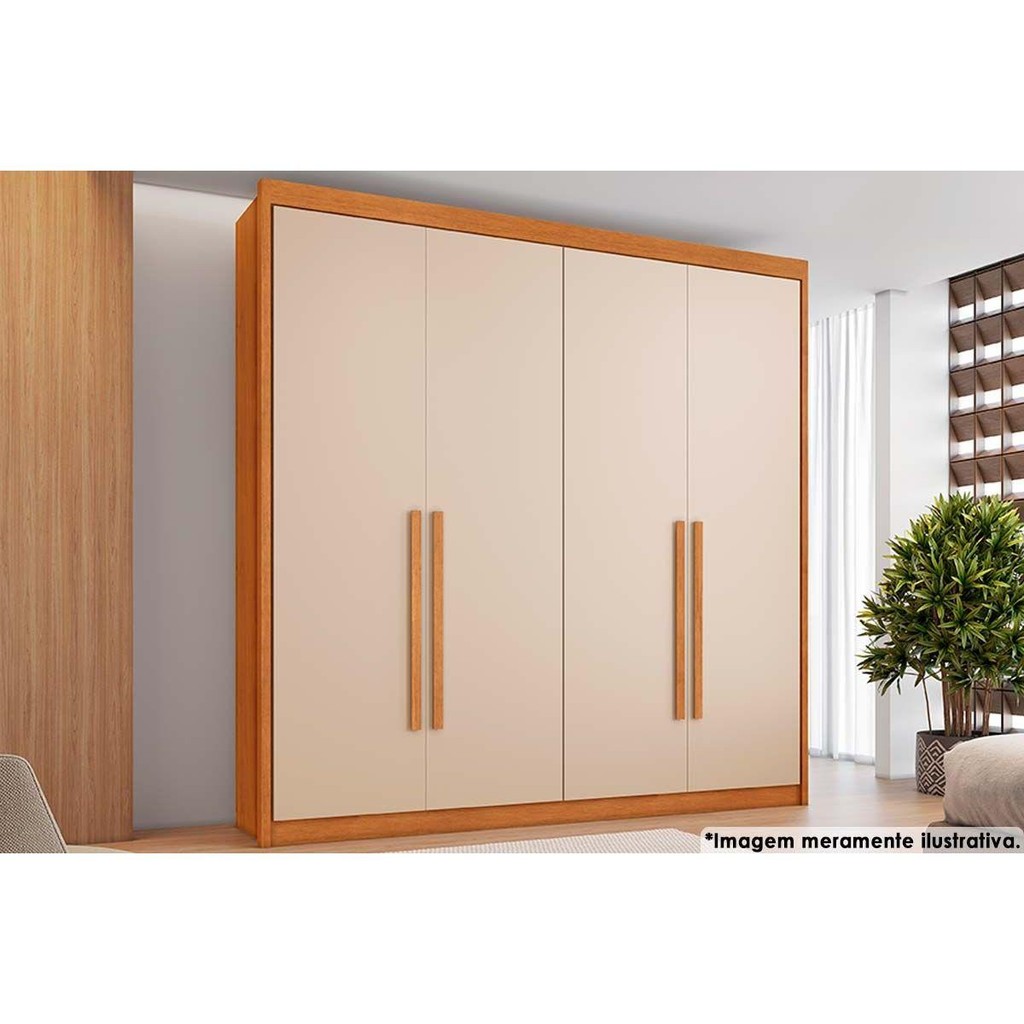 Guarda Roupa Solteiro 4 Portas e 4 Gavetas Bérgamo Cinamomo/Off White - Conquista em Oferta na Shopee