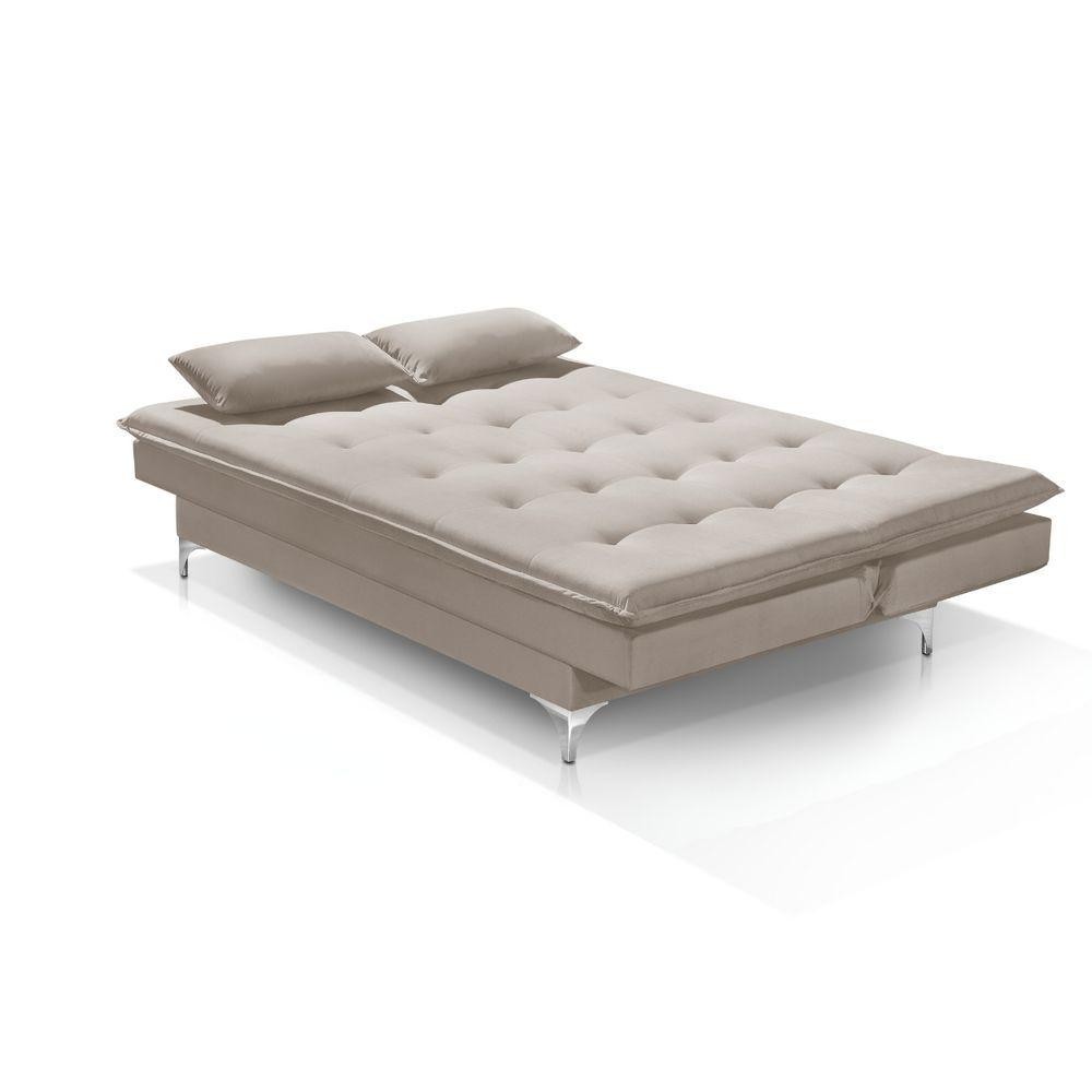 Sofá Cama Bangkok Alto Conforto Aveludado C Almofadas Cor bege - Home & Living