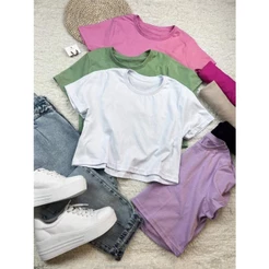 Cropped Liso Basica T-Shirt Curto Feminina Tecido Algodão 100% Gola Careca Simples