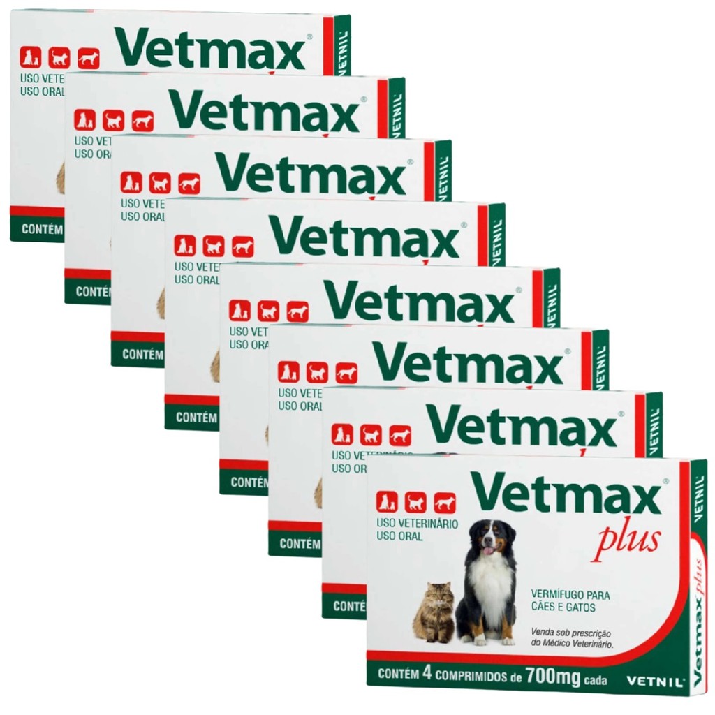 Kit 8 Vetmax Plus 700mg Vermífugo Vetnil - 4 Comprimidos em Oferta na Shopee