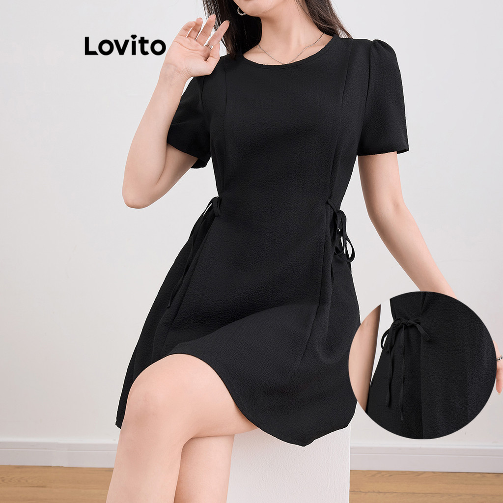 Lovito Vestido Casual Liso Com Cadarço Para Mulheres L109MD314 - Women Clothes