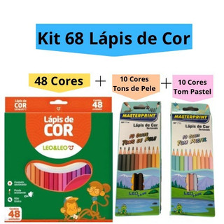 Kit 68 Lápis de Cor (48 CORES + 10 Cores Tom Pastel +10 Cores Tons de Pele) Sextavado Esc…