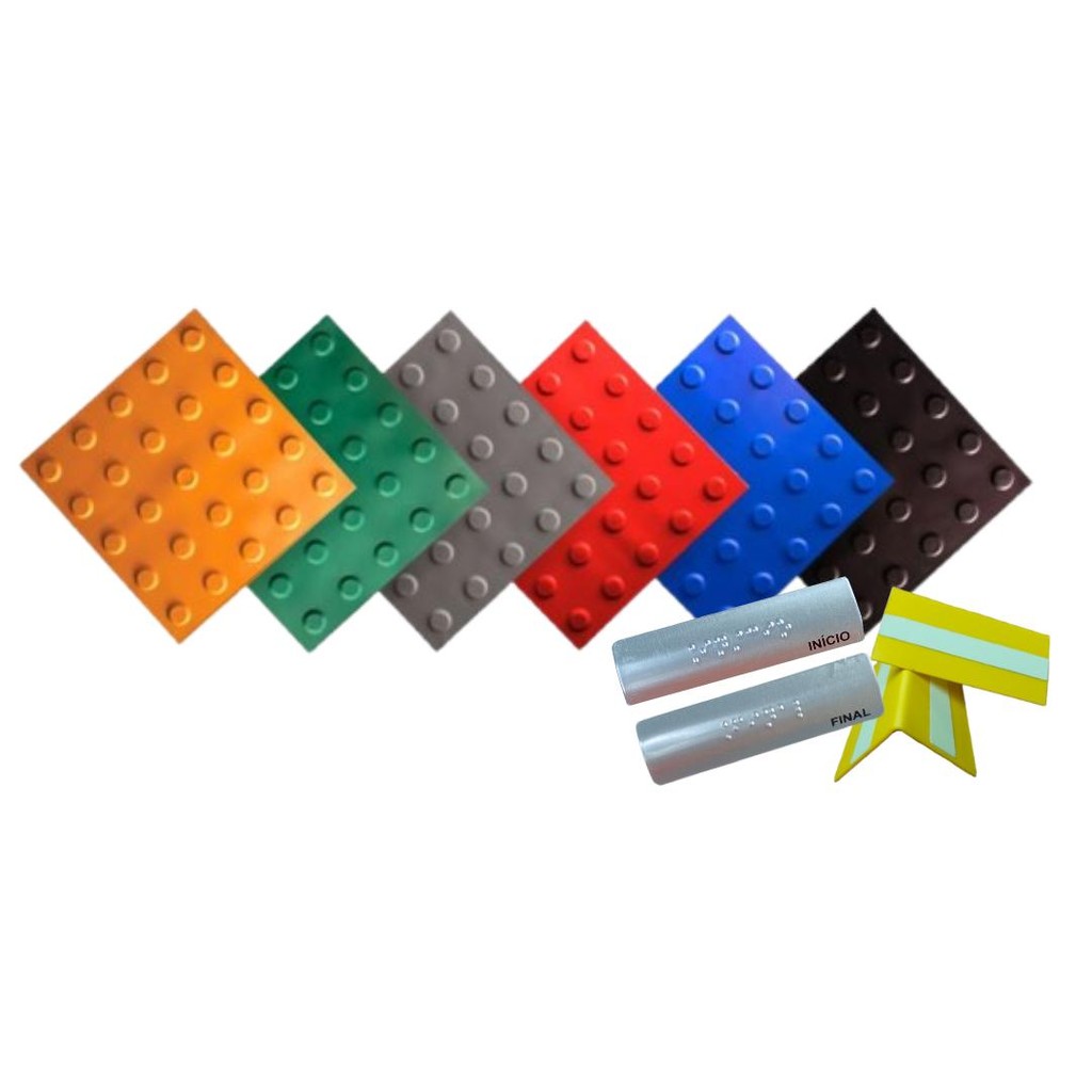 10 PISO TÁTIL ALERTA PVC 25X25CM ESCADA ACESSIVEL 20x3 E 7x3