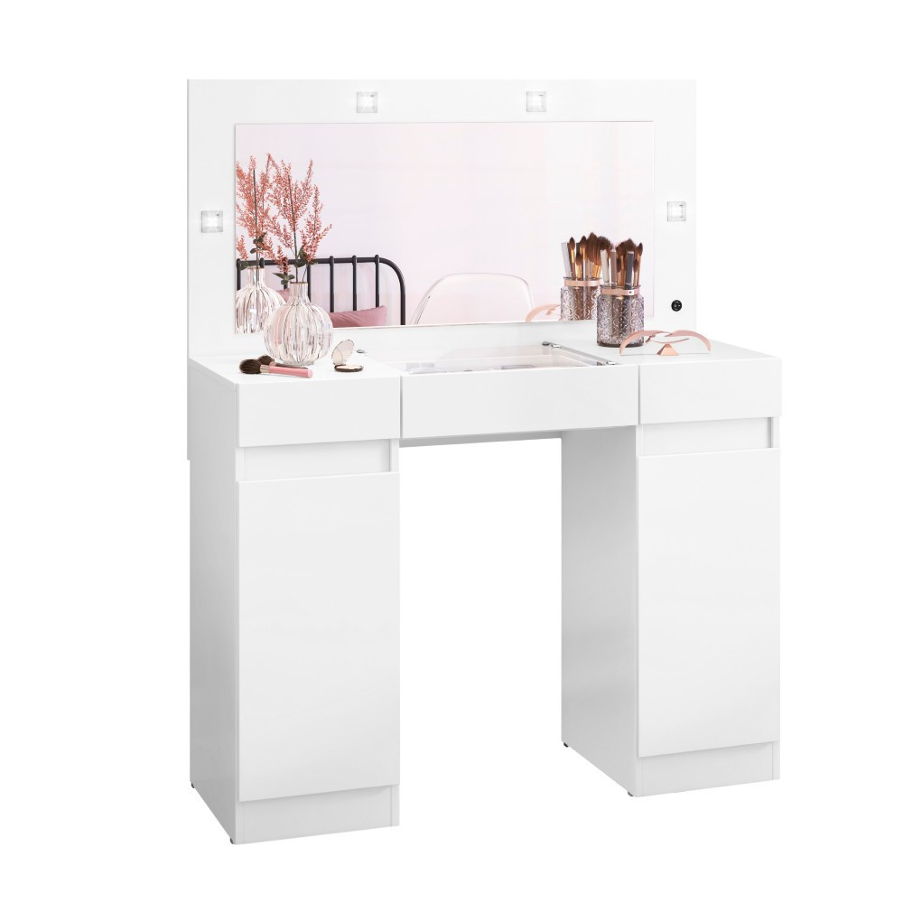 Penteadeira 3 Gavetas 2 Portas Espelho, LED Studio Albatroz em Oferta na Shopee