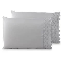 Par de Fronhas com Bordado Inglês Percal 300 Fios 50x70cm Napoli