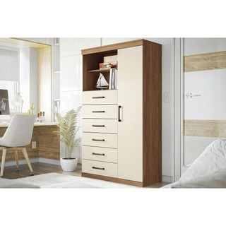 Cômoda de Quarto Marabá 1.6 c/ 1 Porta 2 Nichos e 6 Gavetas jatoba/Areia - Santos Andirá em Oferta na Shopee