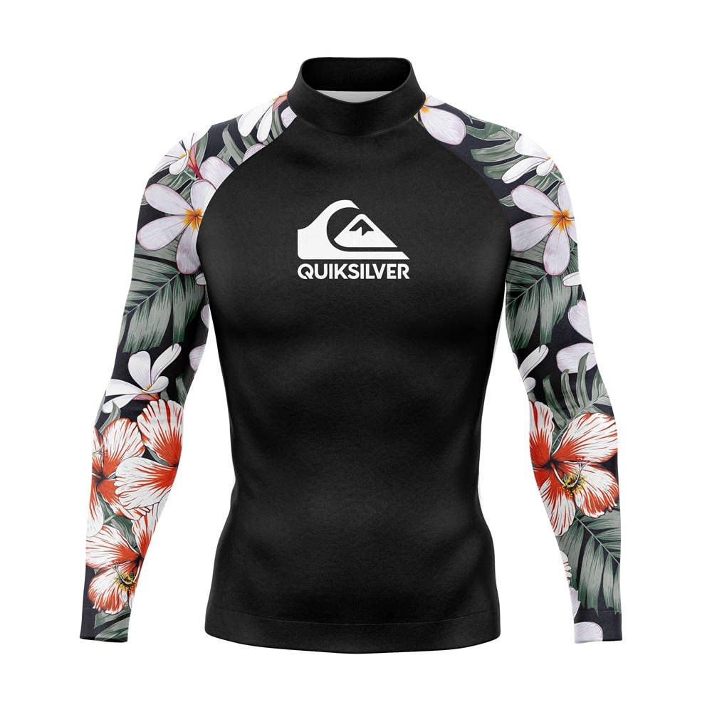 2026 Estilo Quiksilver Homens Maiô Natação Camiseta Praia Proteção UV Swimwear Rash Guard Manga Longa Surf Mergulho Rash