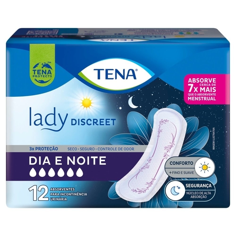 Absorvente Tena Lady Discreet Noite e Dia Geriatrico - Embalagem com 12 Unidades
