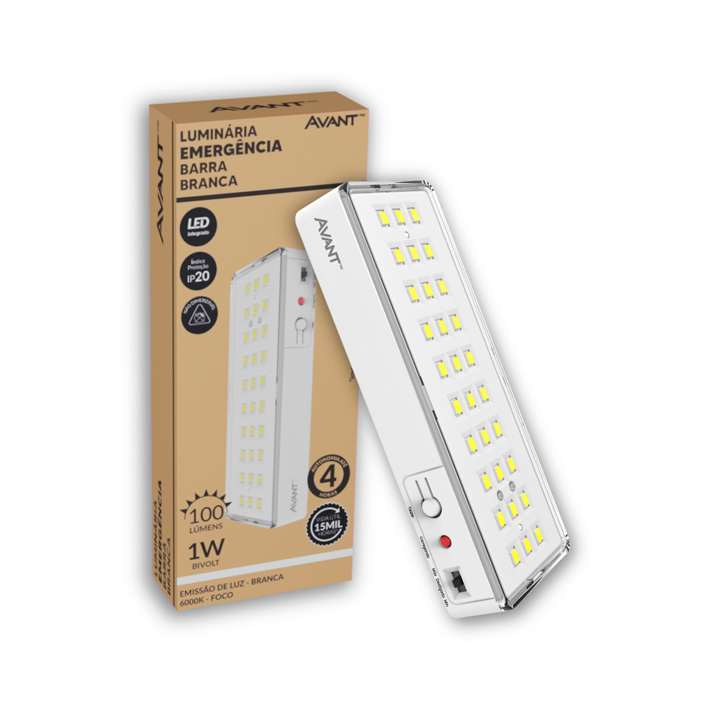 Kit 4 Luminarias Led Emergencia Barra 1w 6000K Branco Avant - Home & Living