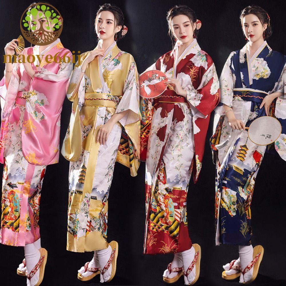 MAOYE66 Quimono Japonês Tradicional , Fantasia Cosplay Estilo Sakura Girl Kimono Vestido , Floral Impresso