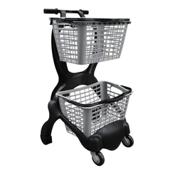Kit 3 Carrinhos Plástico Ecoflex P/ Compras Duplo Cesto 25 Litros Resistente Reforçado Lojas Mercado