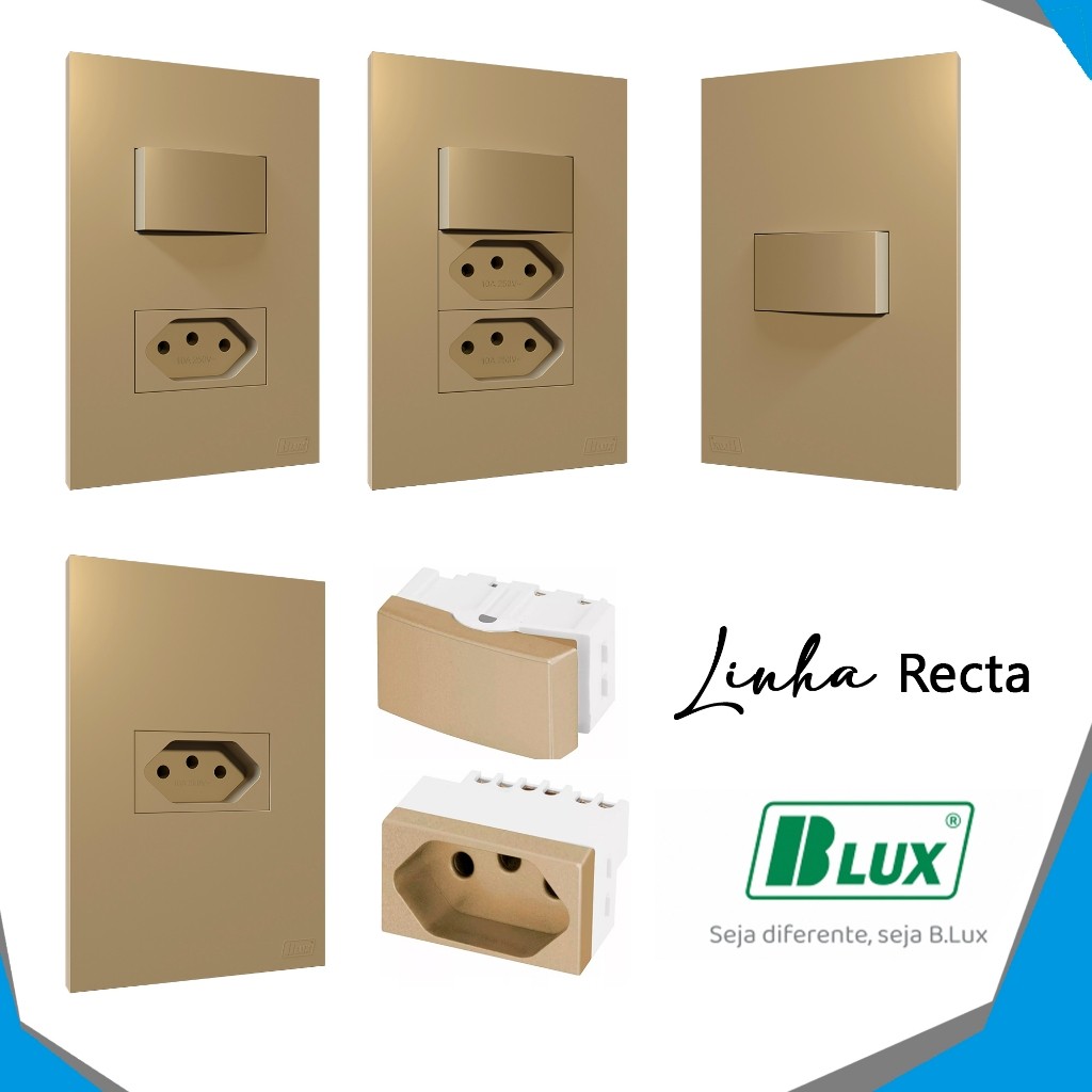 Tomadas Recta Areia Satin Blux 4x2 Interruptor Simples Paralelo Linha Premium - Monte seu Kit