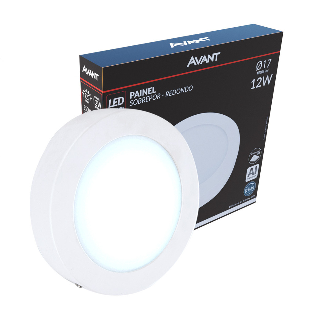 Painel Led Alu 12w 6500k Sob. Redondo 110v/220v 17cm Avant em Oferta na Shopee