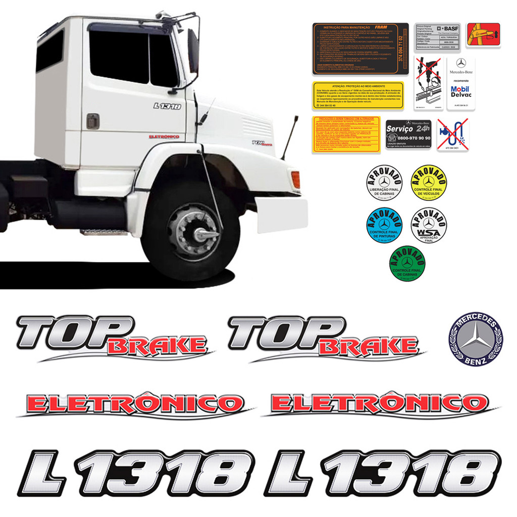 Kit Emblemas Mercedes Benz L 1318 Top Brake Adesivo Caminhão