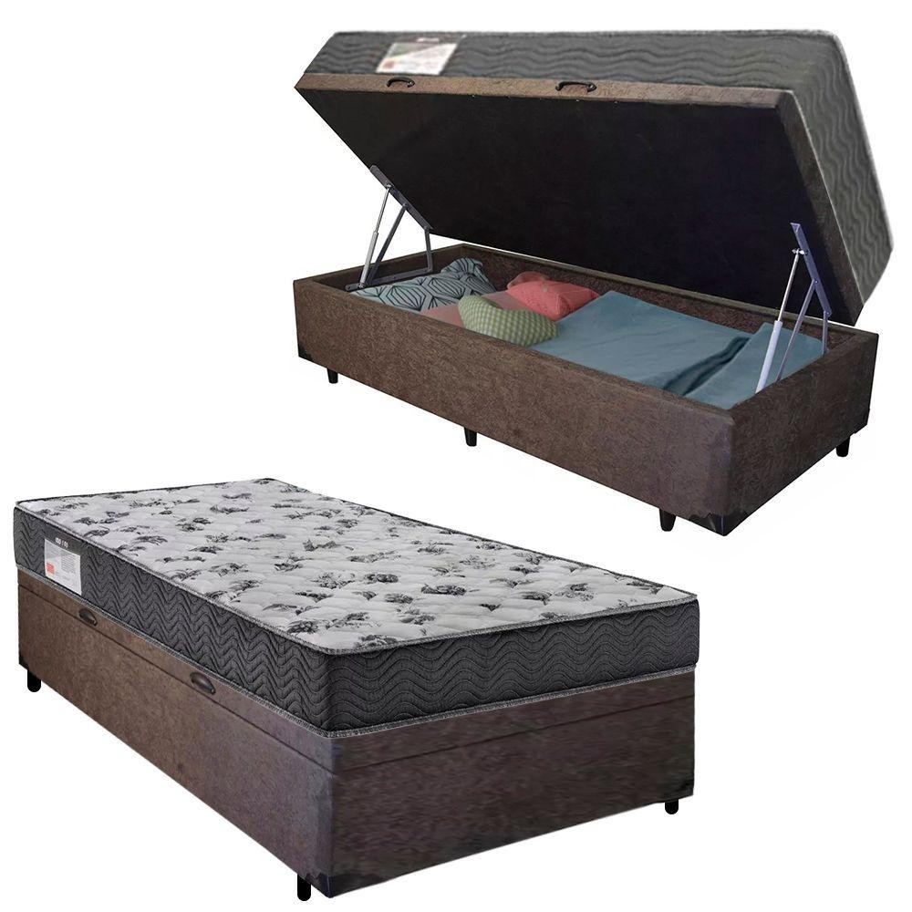 Cama Box Baú Solteiro Suede + Colchão De Espuma D33 - Serene - 88cm Cor:marrom em Oferta na Shopee
