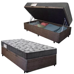 Cama Box Baú Solteiro Suede + Colchão De Espuma D33 - Serene - 88cm Cor:marrom