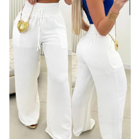 Calça Pantalona Feminina Com Bolso Cintura Alta Promoção 50%OFF Envio Em 24HR