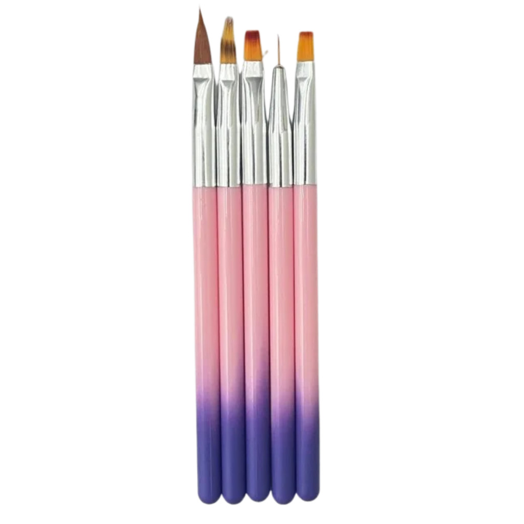 Kit 5 Pincéis Dafu Rosa Com Roxo 