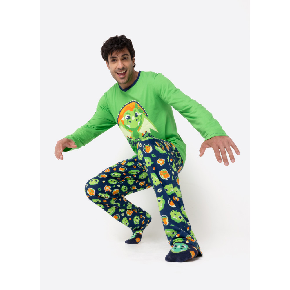 Pijama Manga Longa Algodão Masculino Dragão Camping - Puket