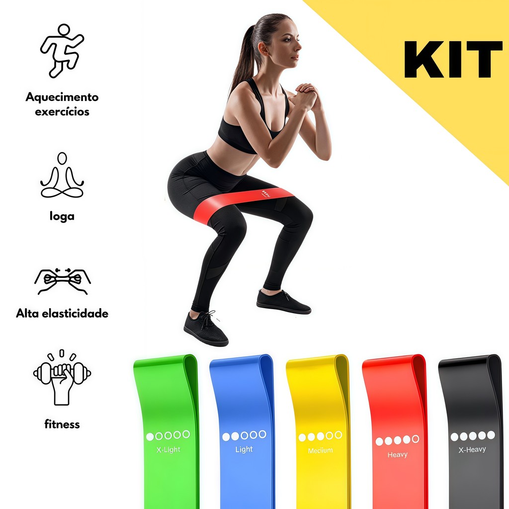 Kit 5 Faixas Elásticas Para Exercícios Multifuncional Yoga Fisioterapia e Treino
