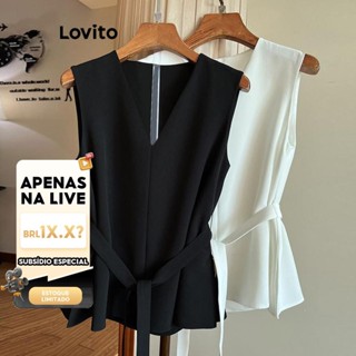 (LIVE STREAM SALE) Lovito Blusa Casual Lisa Com Zíper E Renda Para Mulheres LNE49414 em Oferta na Shopee
