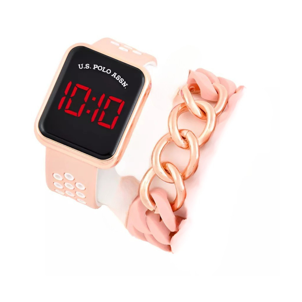 Relógio feminino Polo Ralph Lauren c Pulseira Rosa Quadrado