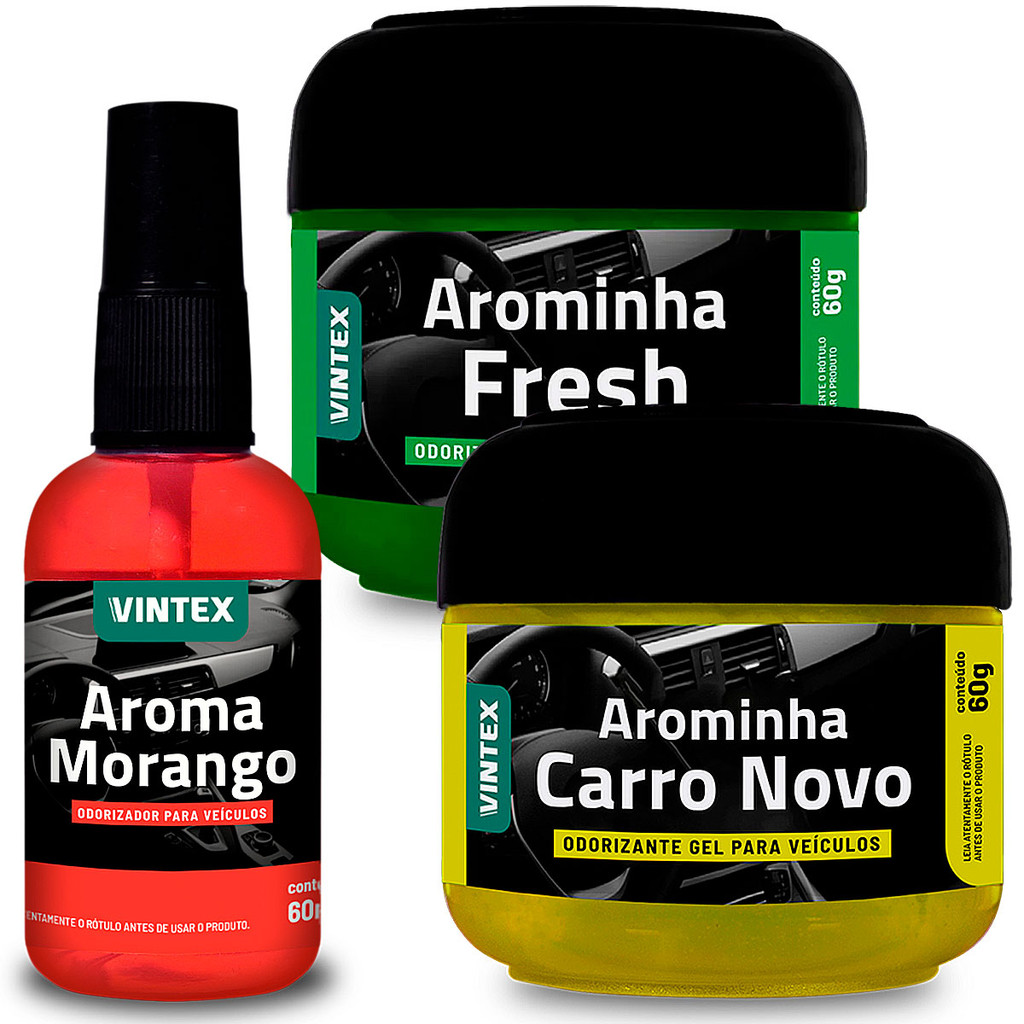 Kit 3 Aromatizantes Carro Novo Gel Cheirinho Morango Spray Fresh Vonixx Vintex Autmotivo