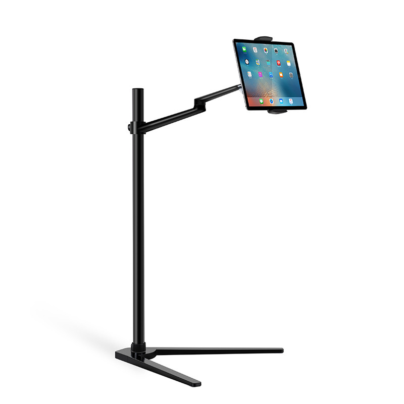 Suporte, Pedestal p/Tablet Ipad, Galaxy Tab, Smartphone/Celular Iphone, 4,5" a 13", Base Alumínio em "V", Preto