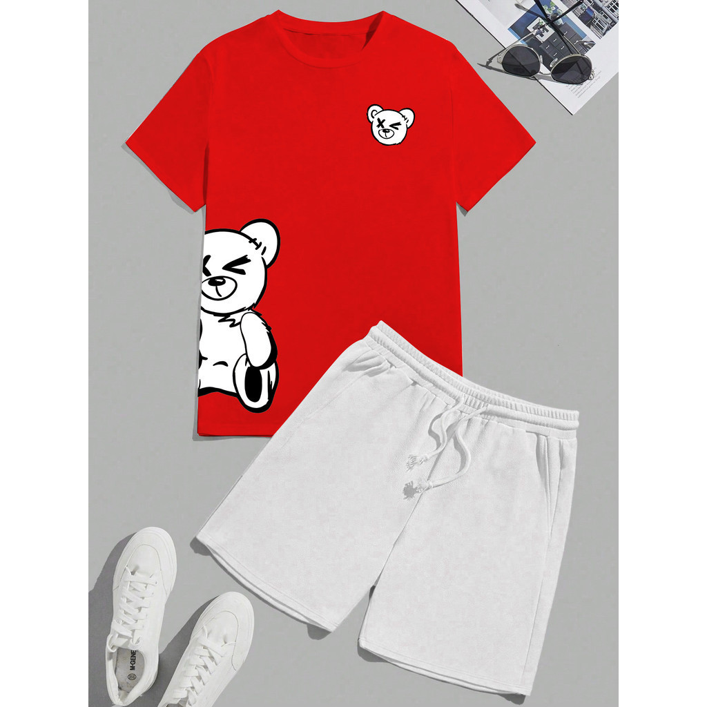 Conjunto Masculino Urso Ted Camiseta Masculina Streetwear + Bermuda Tectel Estampada Envio Imediato