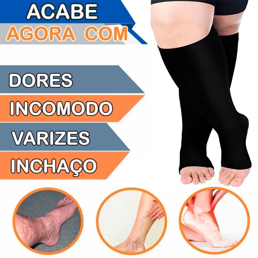 Detalhes do Par Meia De Compressão Plus Size Para Idosos Obesos Diabéticos Meia 3/4 Extra Grande Sem Ponteira Unissex