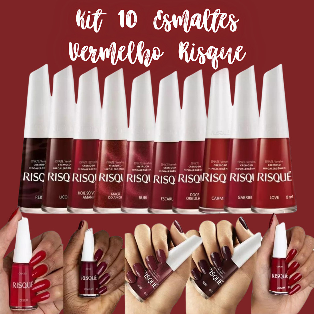 Kit 10 Esmaltes Vermelho Risqué - OS MAIS VENDIDOS