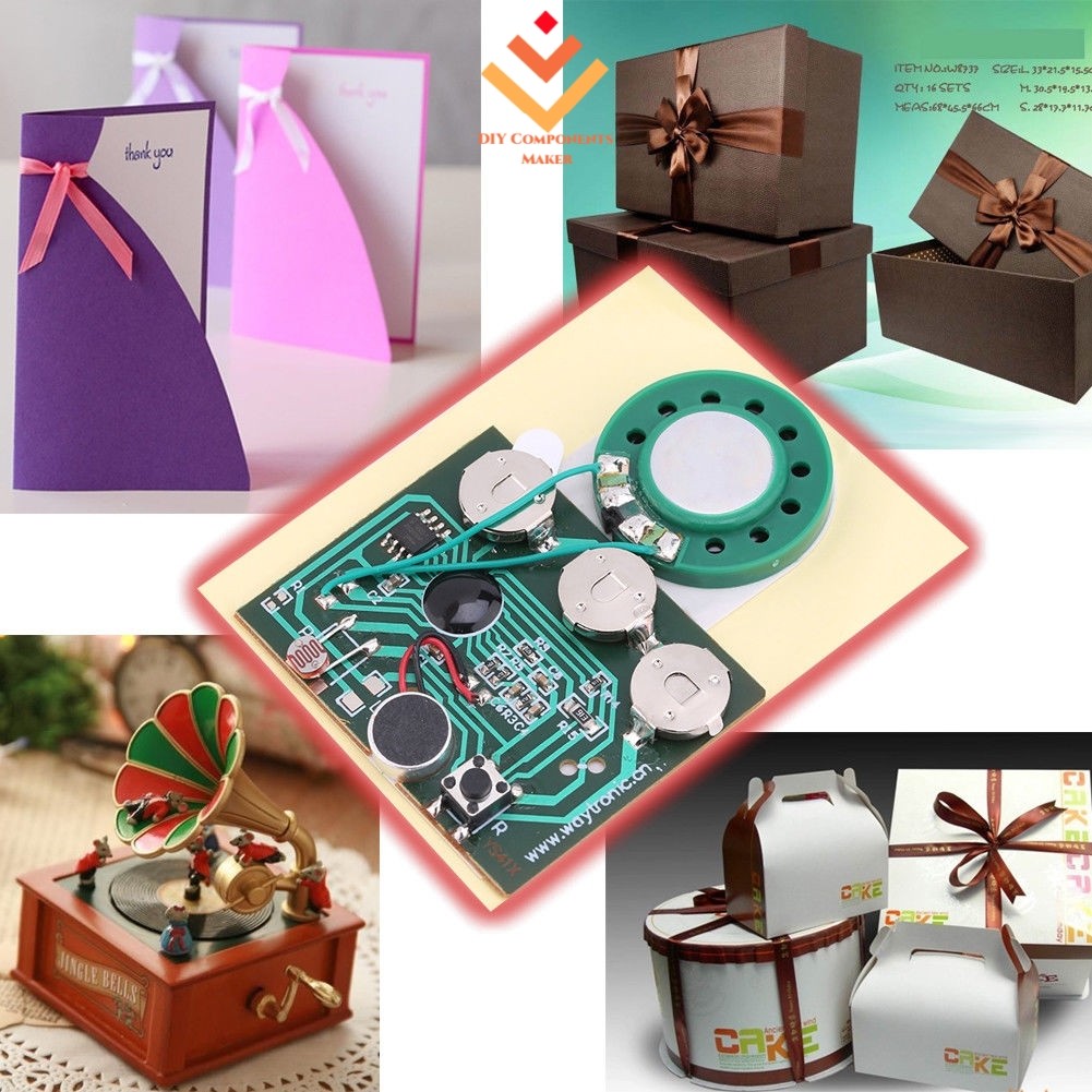 Módulo De Voz De Som De Música Gravável 30s Para Caixa De Cartão DIY Com Alto-Falante + Microfone