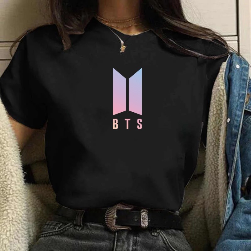 Blusa BTS camiseta unissex preta de algodão kpop bts blackpink Promoção