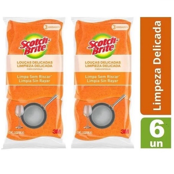 Kit com 6 Esponja Louças Delicadas Laranja SCOTCH Brite em Oferta na Shopee