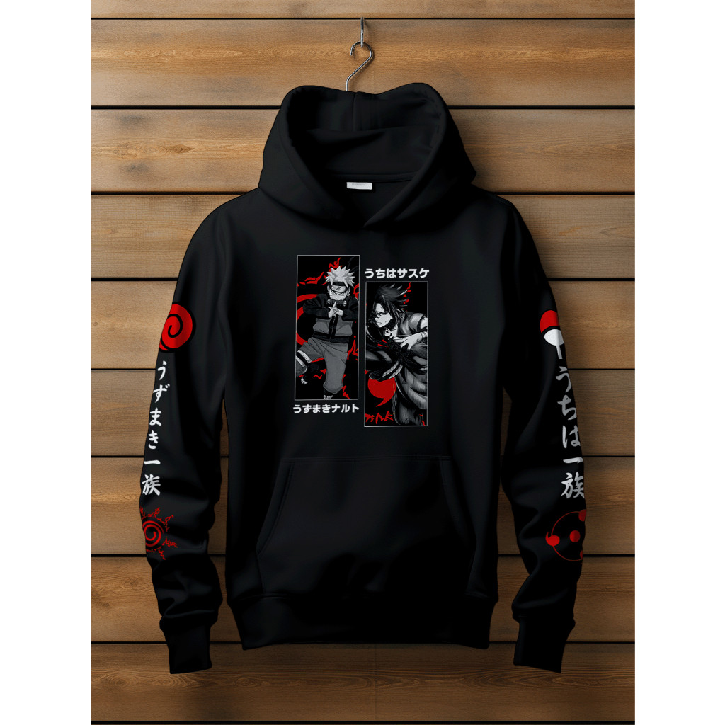 BLUSA DE FRIO MOLETOM CANGURU UNISSEX STREETWEAR Nuvem Kakashi Uzumaki e Sasuke Uchiha